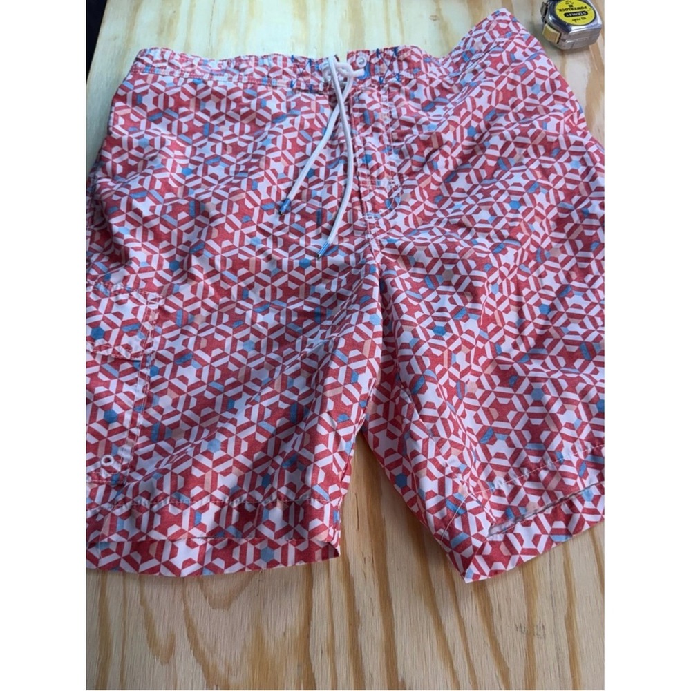 Tommy Bahama Mens Geometric Cube Print Swim Trunks Red Blue‎ Cargo Shorts Large